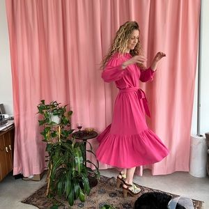 Doen pink silk midi dress, size XS